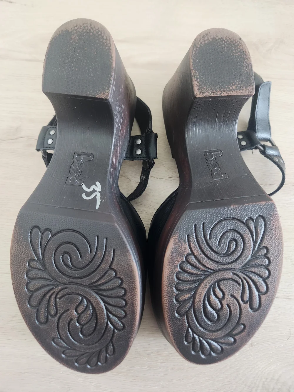 b.o.c. Black Platform Clogs with Ankle Strap